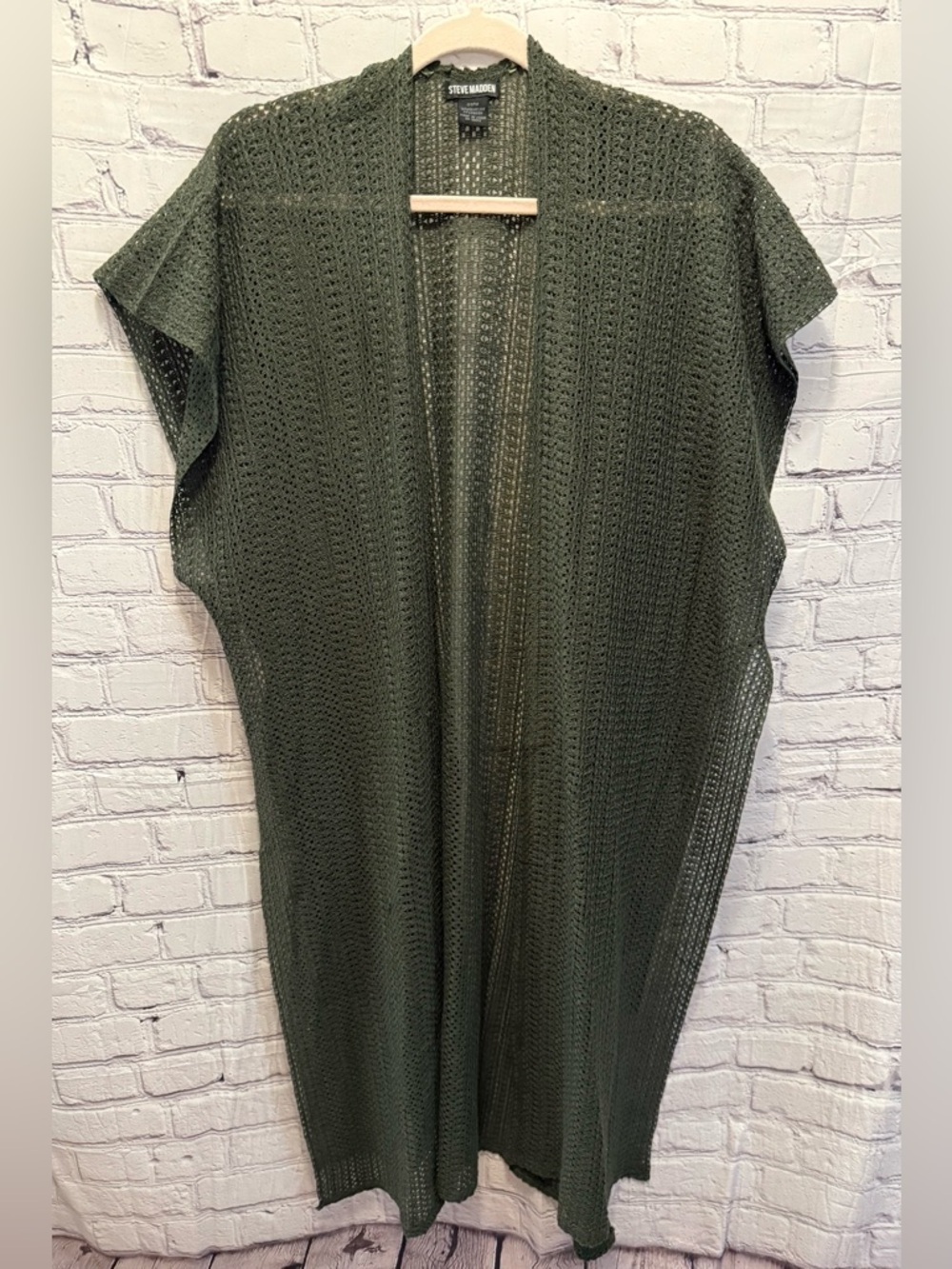 Steve Madden Olive Open-Weave Sleeveless Duster